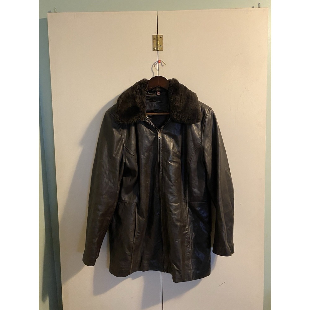 Vintage Nuage CGC Collection Brown Leather Jacket Fur Collar Women's Size M